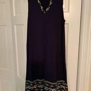 J. Jill Navy Sleeveless Dress w/ Embroidery